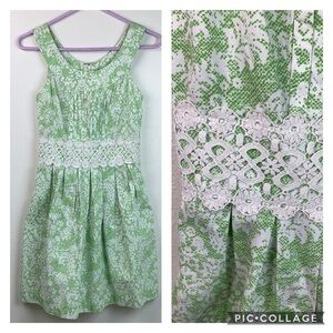 Red Camel cotton sun dress crochet lace waist EUC